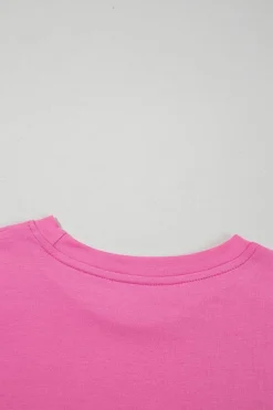 Best Dear-Lover Bright Casual Plain Crew Neck Tee Sachet Pink
