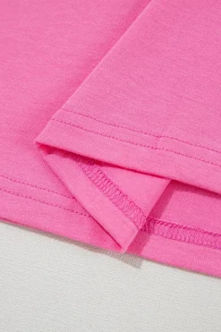Best Dear-Lover Bright Casual Plain Crew Neck Tee Sachet Pink