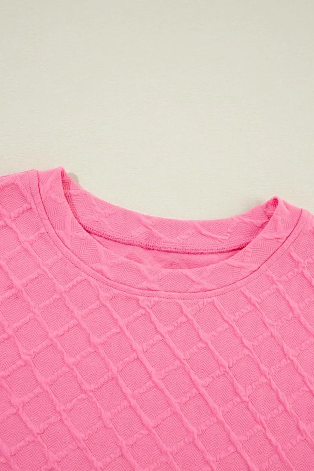 Online Dear-Lover Checkered Textured Tee and Drawstring Shorts Sachet Pink