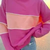 Online Dear-Lover Colorblock Patchwork Drop Shoulder Ribbed Trim Sweatshirt Sachet Pink