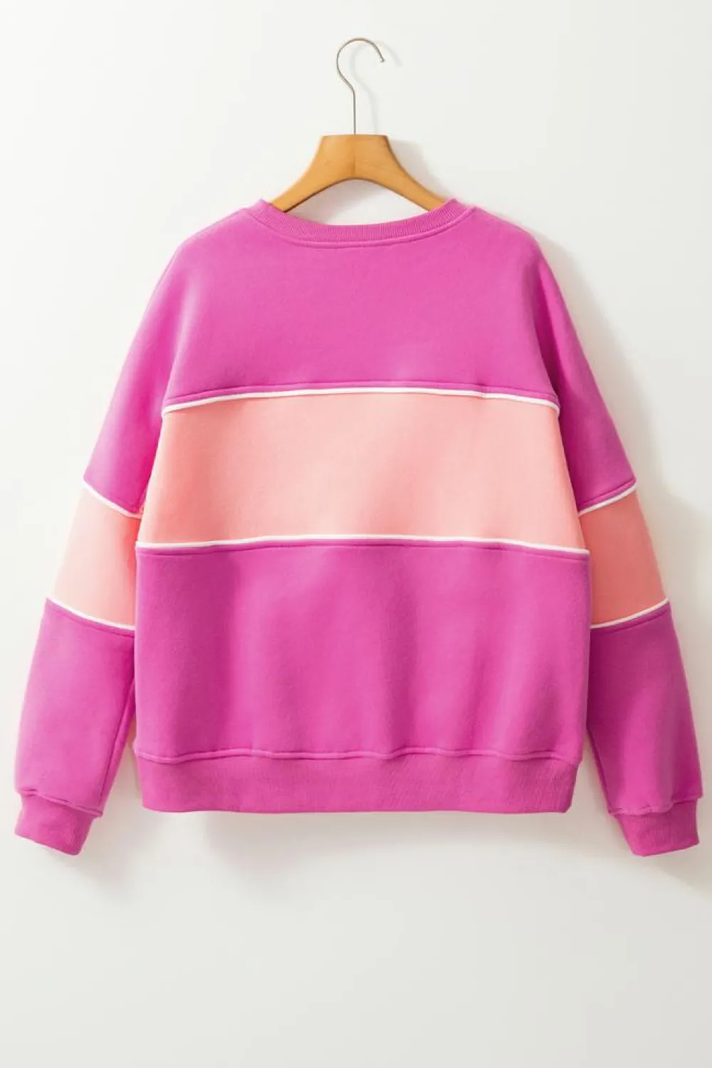 Online Dear-Lover Colorblock Patchwork Drop Shoulder Ribbed Trim Sweatshirt Sachet Pink