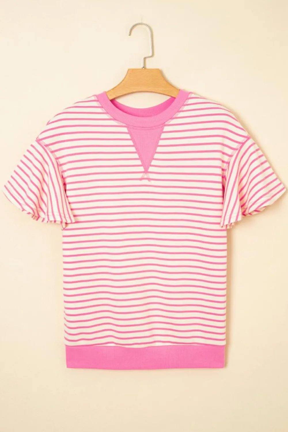 Outlet Dear-Lover Contrast Detail Striped Ruffle Short Sleeve Top Sachet Pink