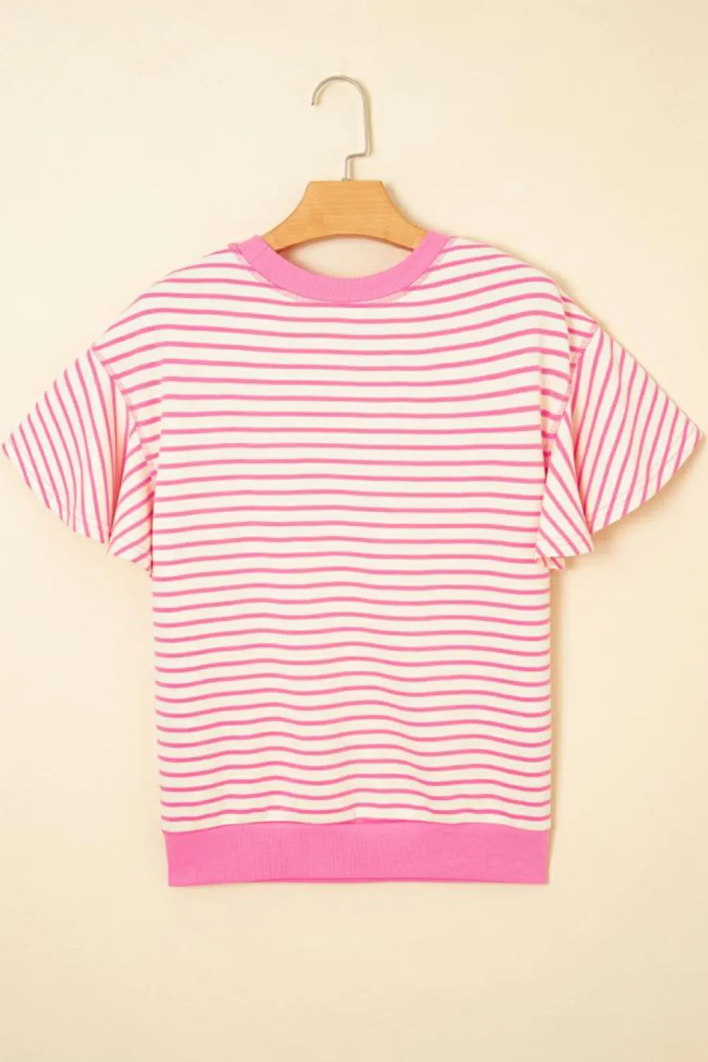 Outlet Dear-Lover Contrast Detail Striped Ruffle Short Sleeve Top Sachet Pink
