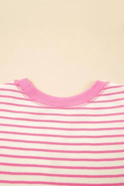 Outlet Dear-Lover Contrast Detail Striped Ruffle Short Sleeve Top Sachet Pink