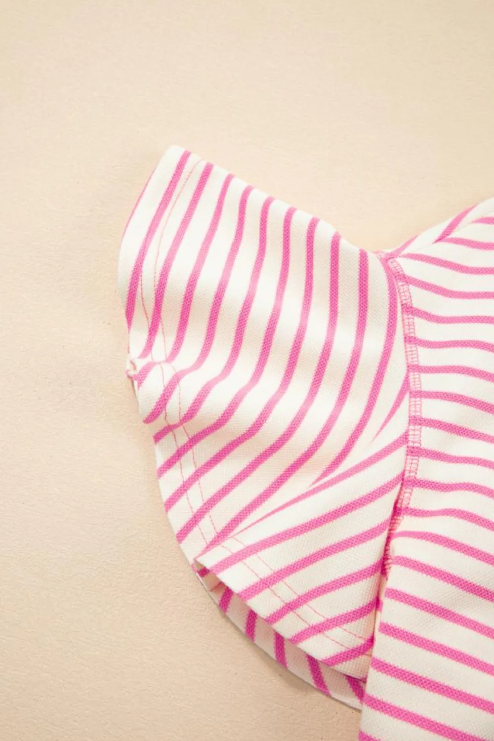 Outlet Dear-Lover Contrast Detail Striped Ruffle Short Sleeve Top Sachet Pink