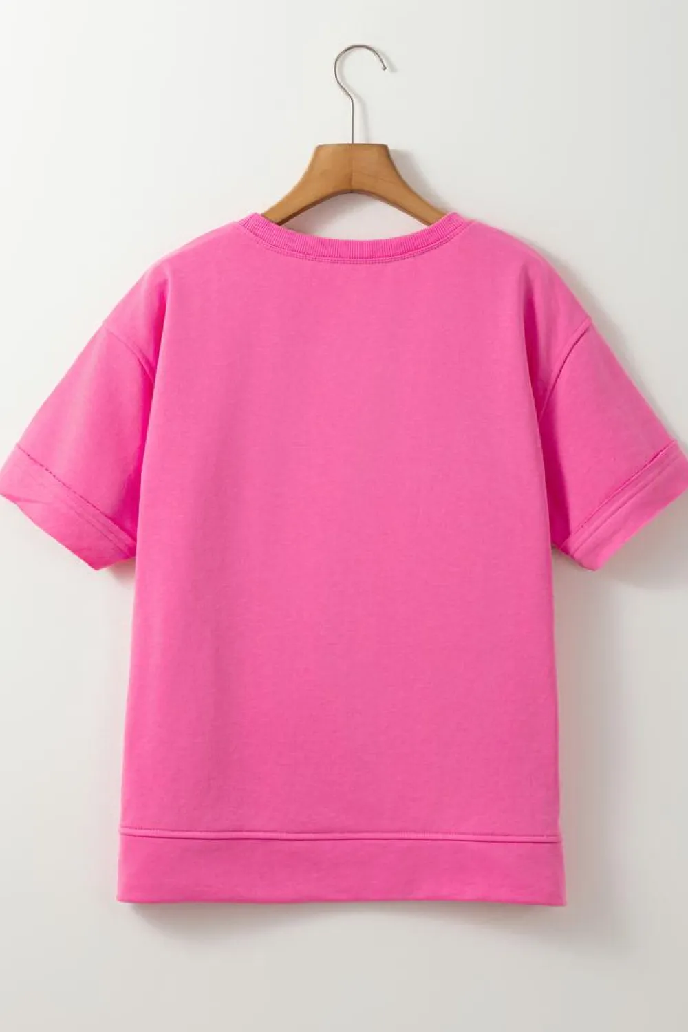 Online Dear-Lover Contrast Flower Drop Shoulder Loose T Shirt Sachet Pink