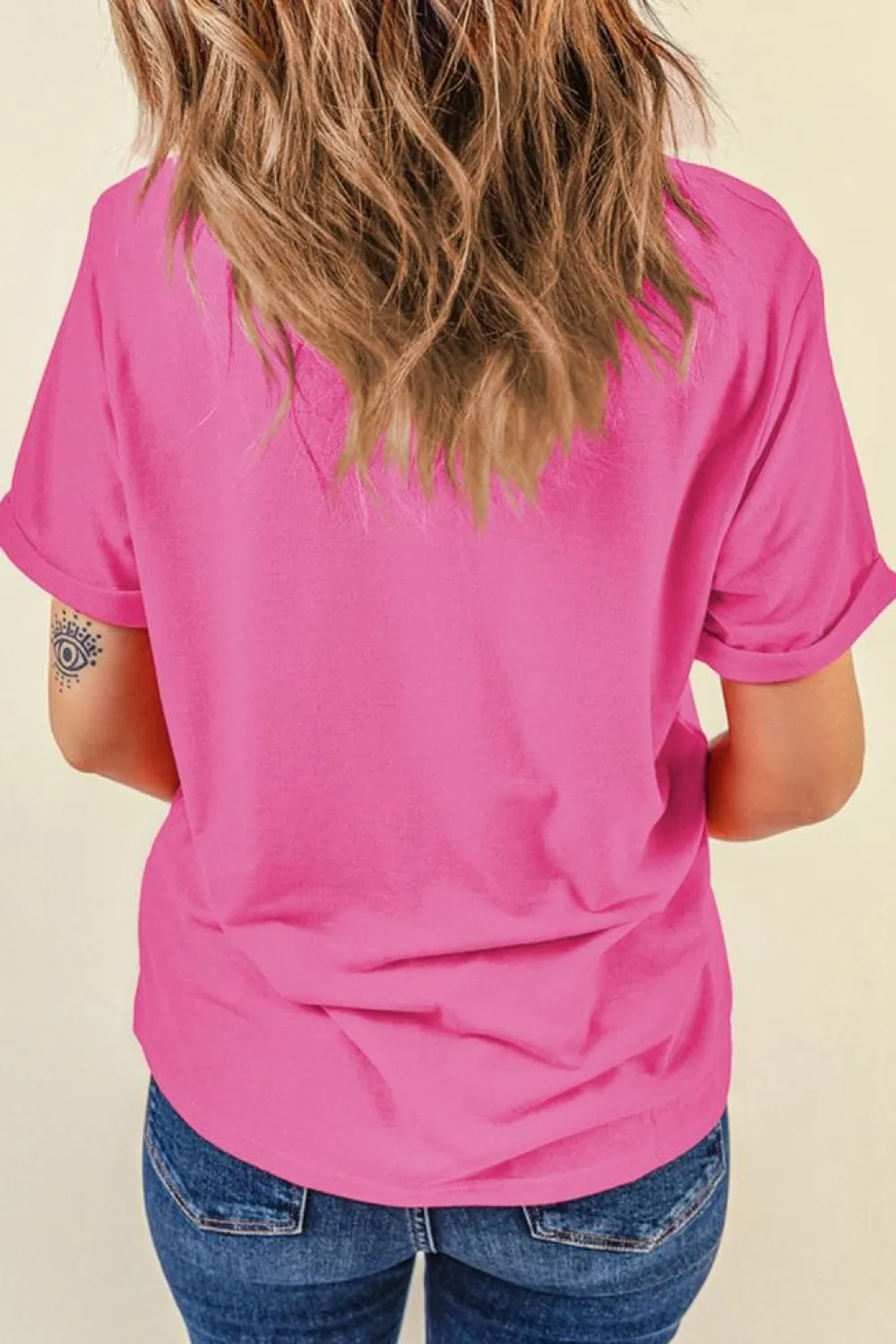 Online Dear-Lover Flag Pattern Boots Bow Accent Casual Graphic Tee Sachet Pink