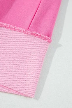 Fashion Dear-Lover High Low Patchwork Long Sleeve Top and Shorts Set Sachet Pink