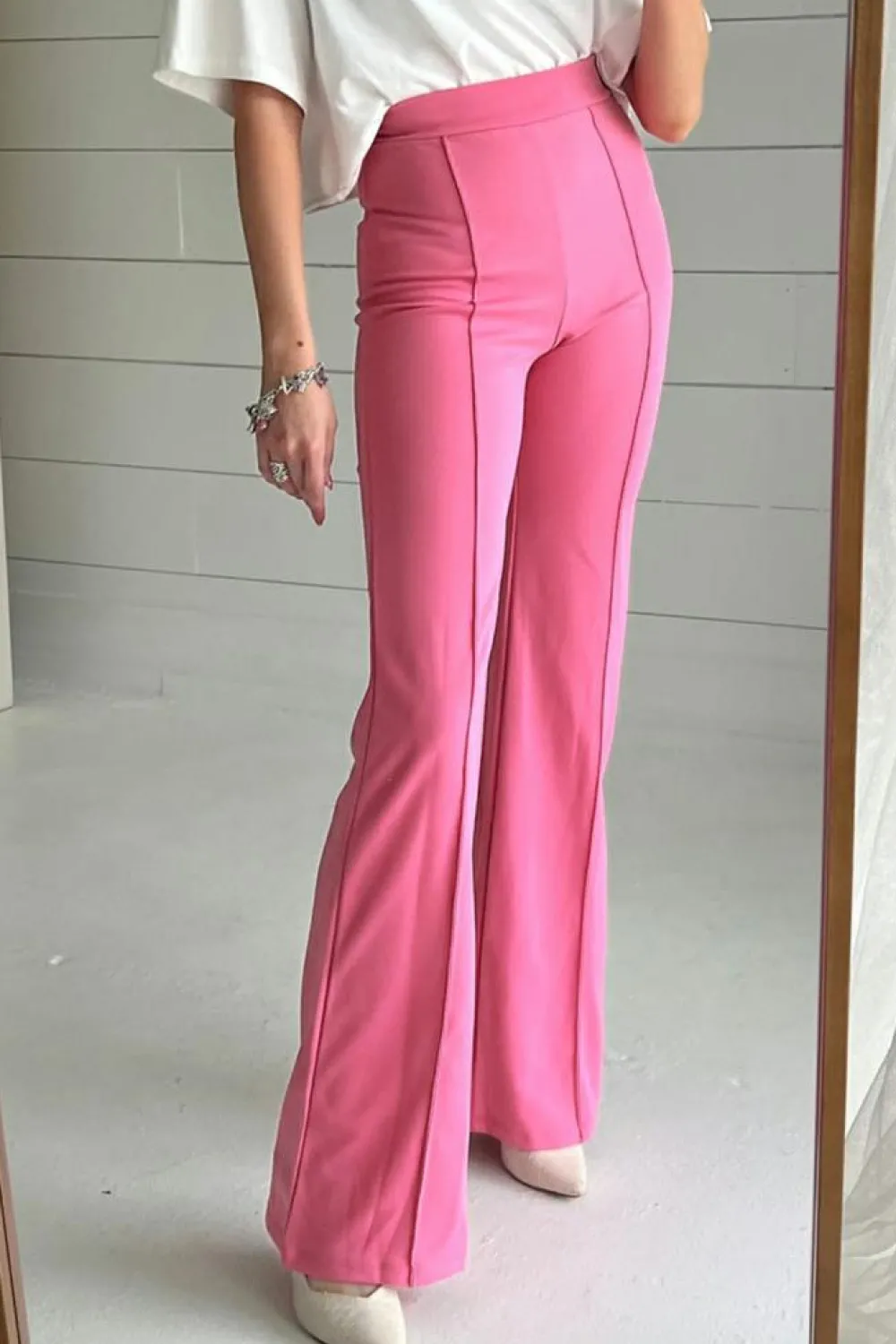 Hot Dear-Lover High Waist Central Seam Flared Pants Sachet Pink