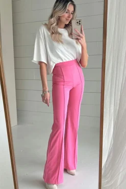 Hot Dear-Lover High Waist Central Seam Flared Pants Sachet Pink