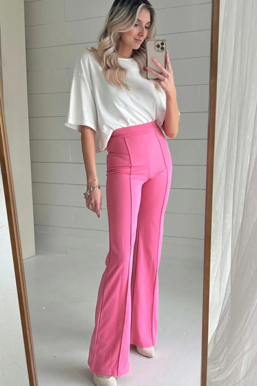 Hot Dear-Lover High Waist Central Seam Flared Pants Sachet Pink