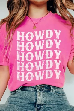 Fashion Dear-Lover HOWDY Graphic Western Crew Neck Tee Sachet Pink
