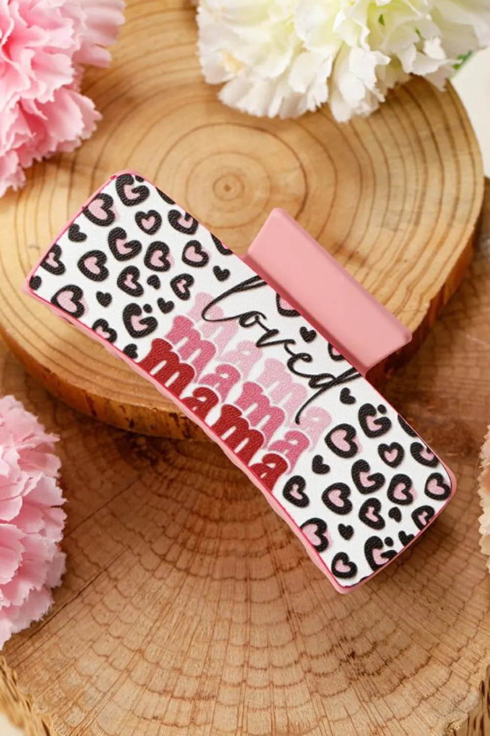 Best Dear-Lover Loved Mama Heart Print Large Hair Claw Clip Sachet Pink