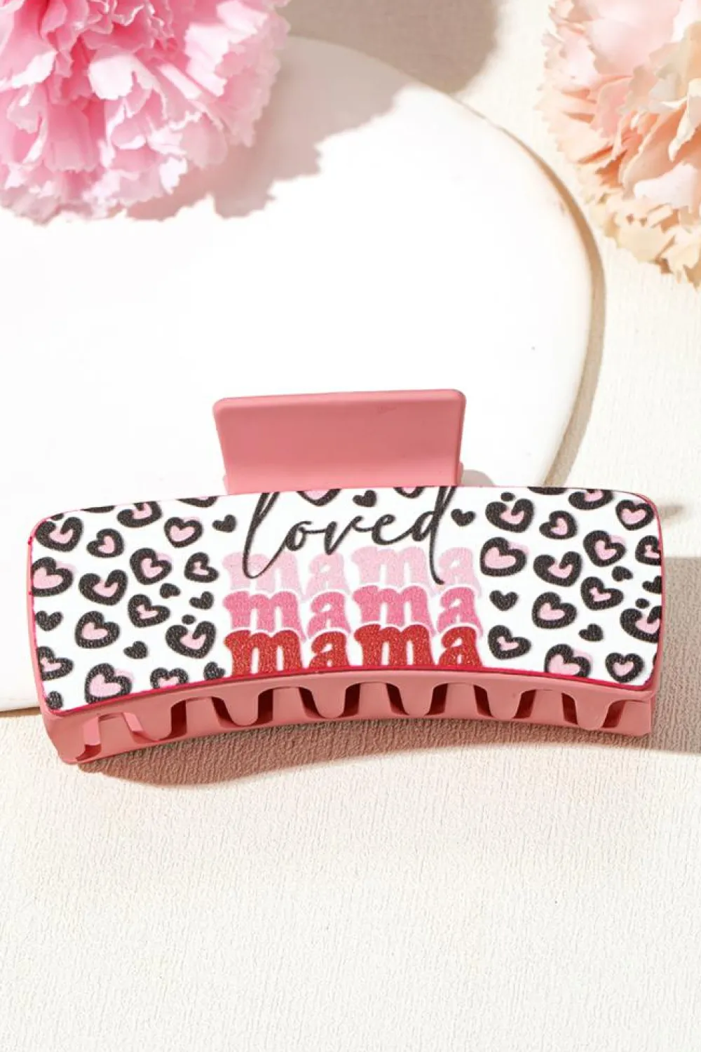 Best Dear-Lover Loved Mama Heart Print Large Hair Claw Clip Sachet Pink