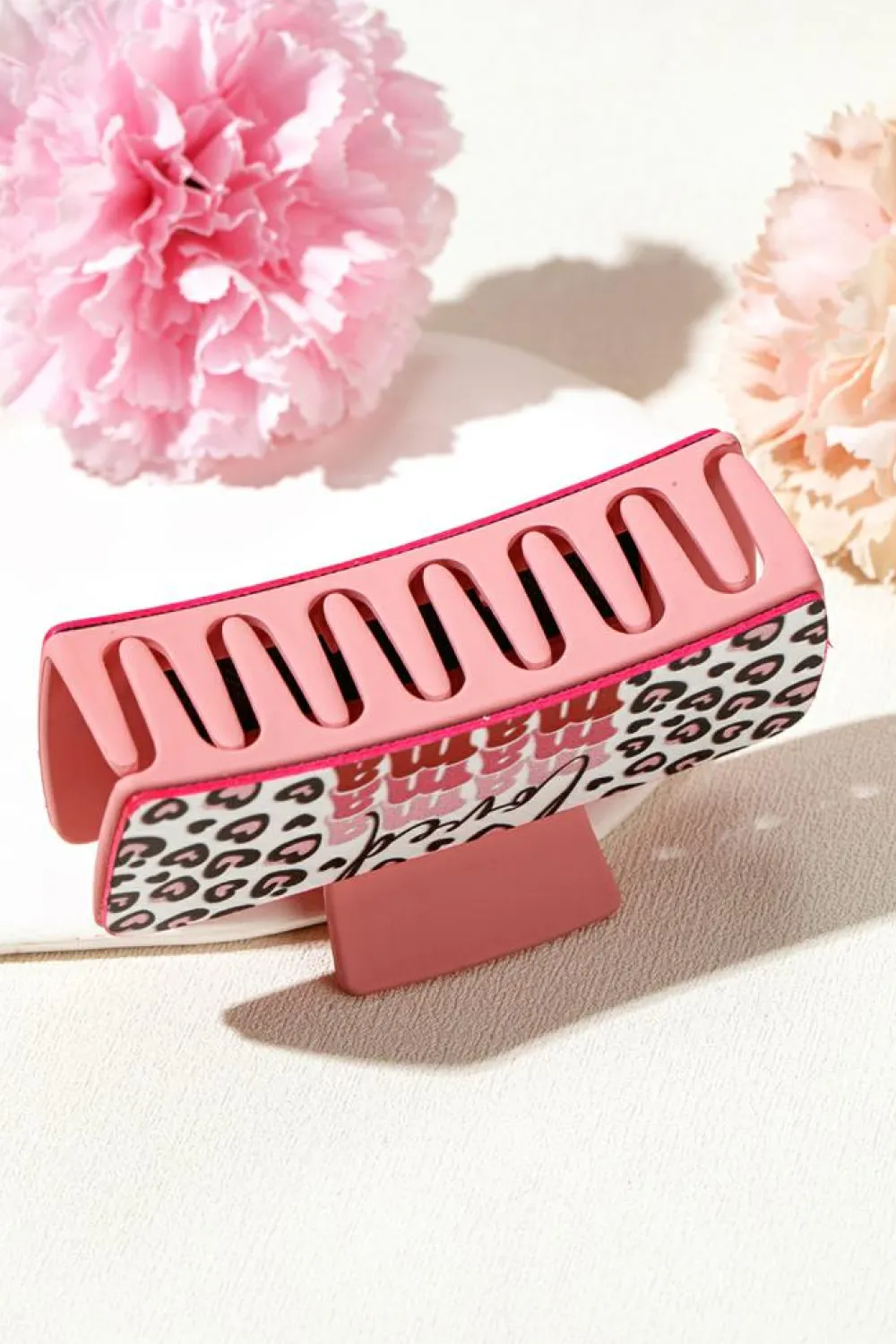 Best Dear-Lover Loved Mama Heart Print Large Hair Claw Clip Sachet Pink