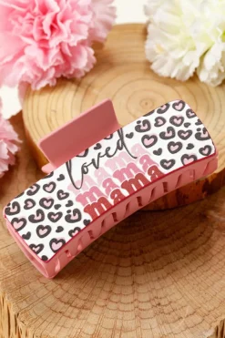 Best Dear-Lover Loved Mama Heart Print Large Hair Claw Clip Sachet Pink