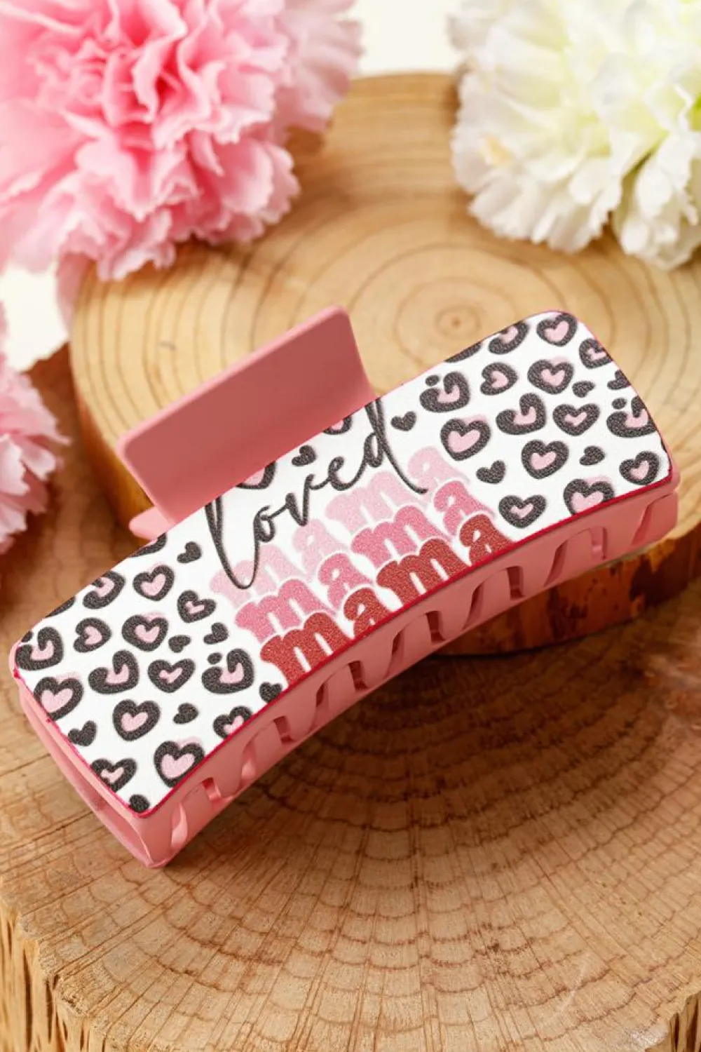 Best Dear-Lover Loved Mama Heart Print Large Hair Claw Clip Sachet Pink