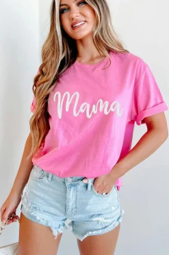 Fashion Dear-Lover mama Embroidered Graphic Crewneck Mothers Day T Shirt Sachet Pink