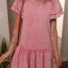 Best Dear-Lover Mineral Wash Raw Edge Ruffle Mini Dress Sachet Pink