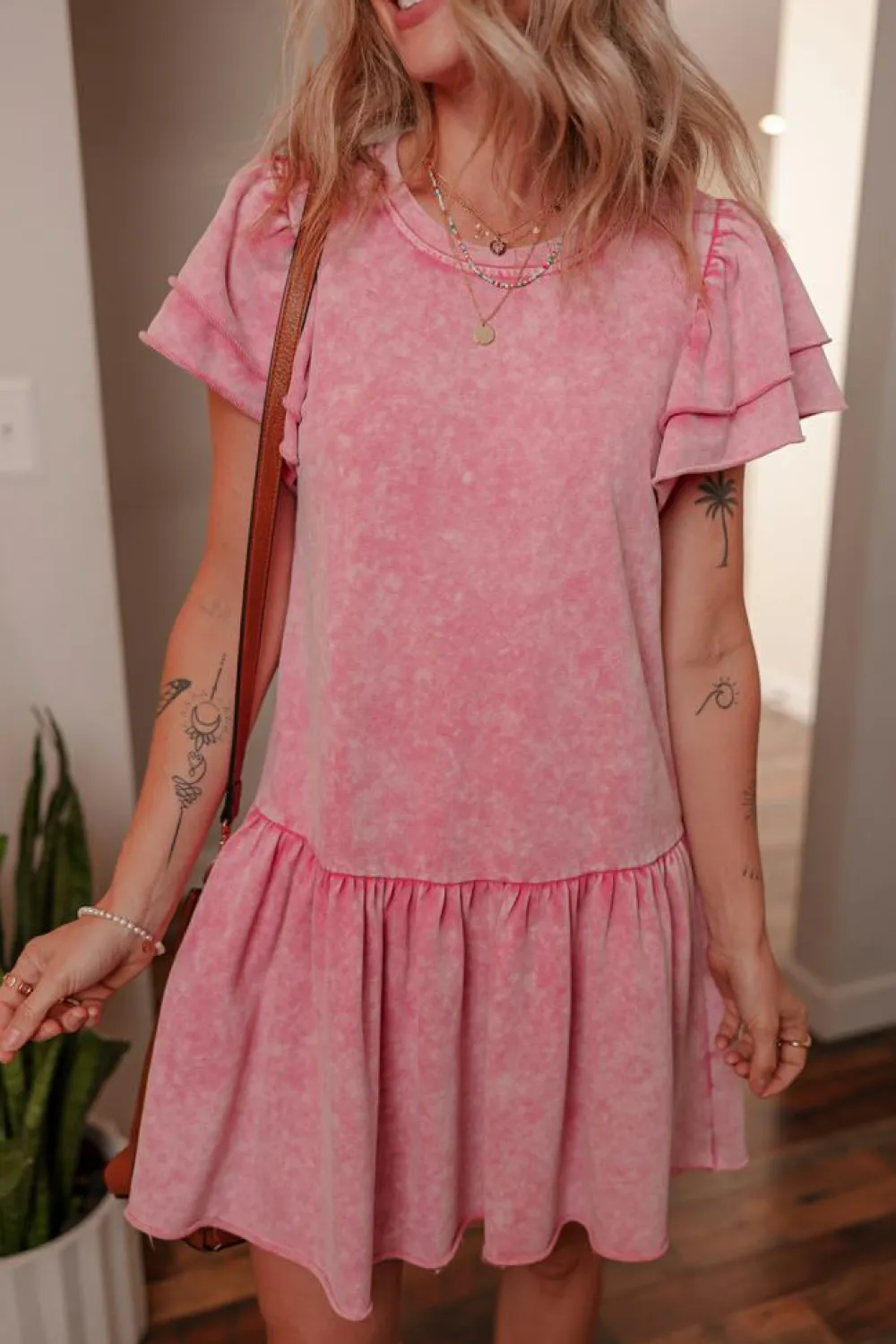 Best Dear-Lover Mineral Wash Raw Edge Ruffle Mini Dress Sachet Pink