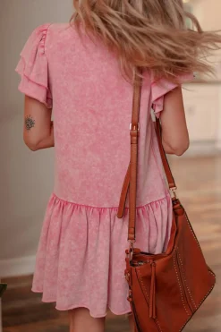 Best Dear-Lover Mineral Wash Raw Edge Ruffle Mini Dress Sachet Pink