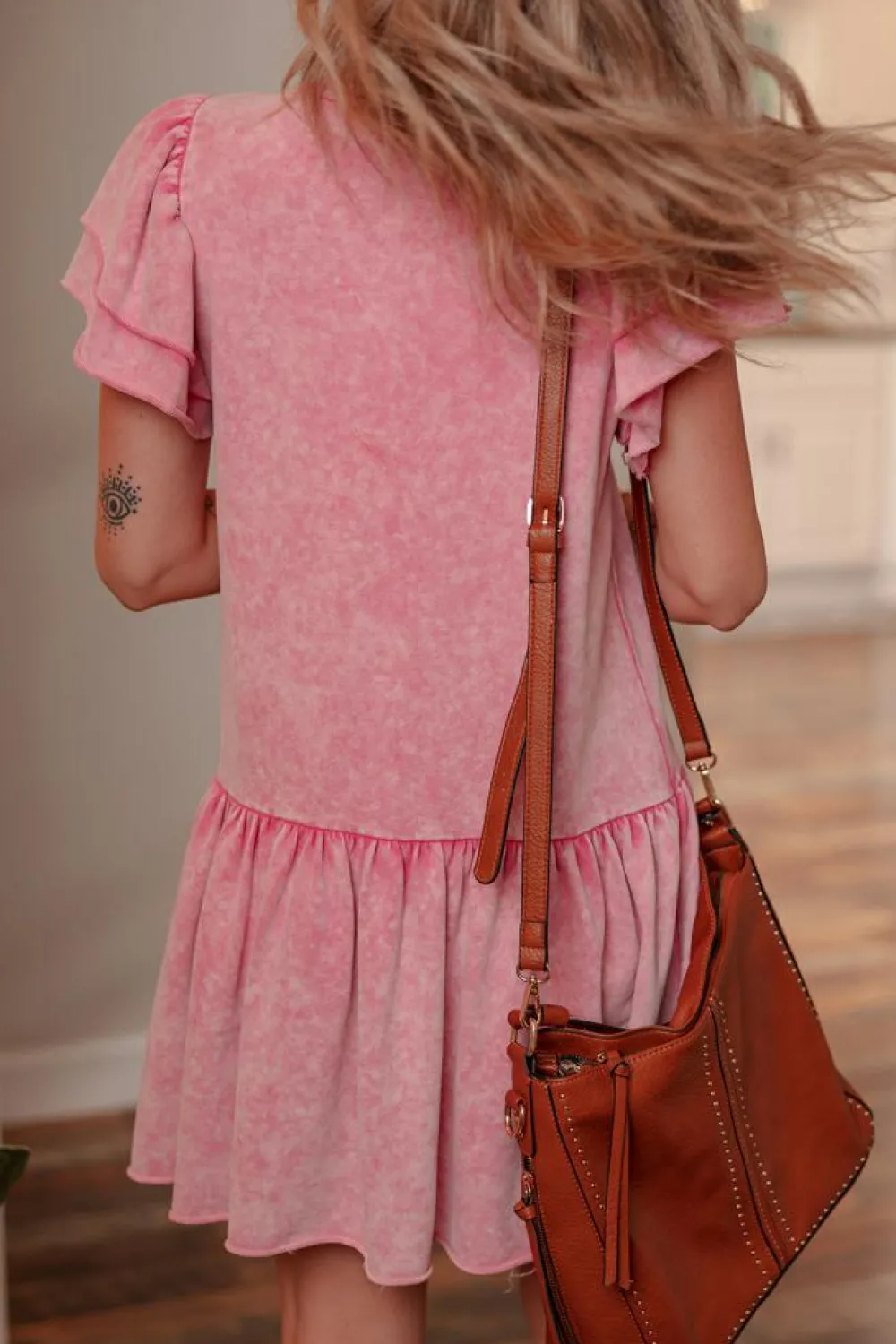 Best Dear-Lover Mineral Wash Raw Edge Ruffle Mini Dress Sachet Pink