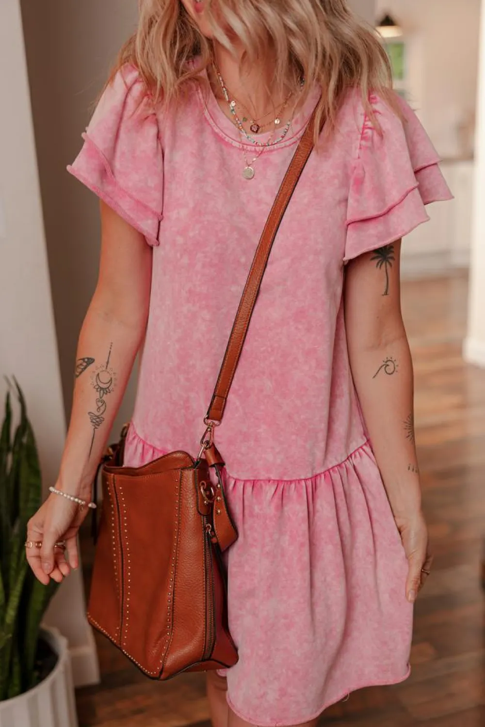 Best Dear-Lover Mineral Wash Raw Edge Ruffle Mini Dress Sachet Pink