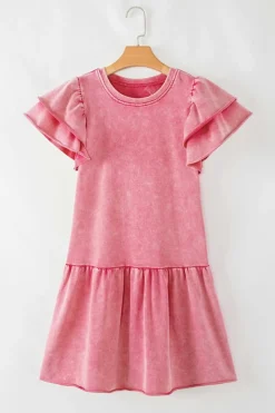 Best Dear-Lover Mineral Wash Raw Edge Ruffle Mini Dress Sachet Pink