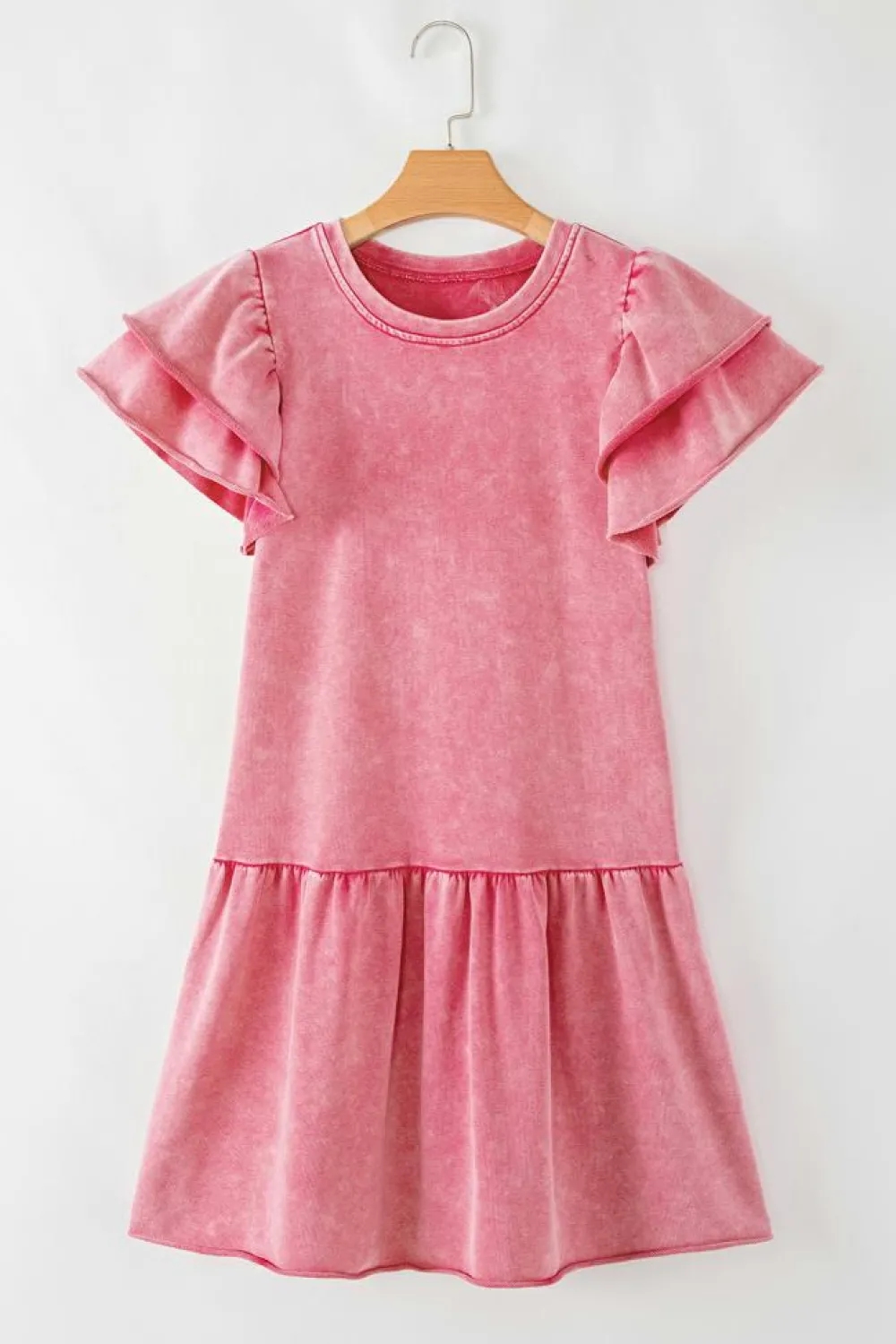 Best Dear-Lover Mineral Wash Raw Edge Ruffle Mini Dress Sachet Pink