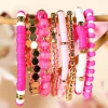 Clearance Dear-Lover 8pcs Valentine Vibe Beaded Elastic Bracelet Set Sachet Pink