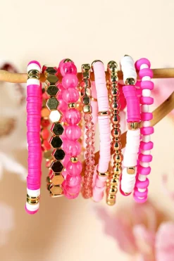 Clearance Dear-Lover 8pcs Valentine Vibe Beaded Elastic Bracelet Set Sachet Pink