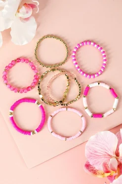 Clearance Dear-Lover 8pcs Valentine Vibe Beaded Elastic Bracelet Set Sachet Pink