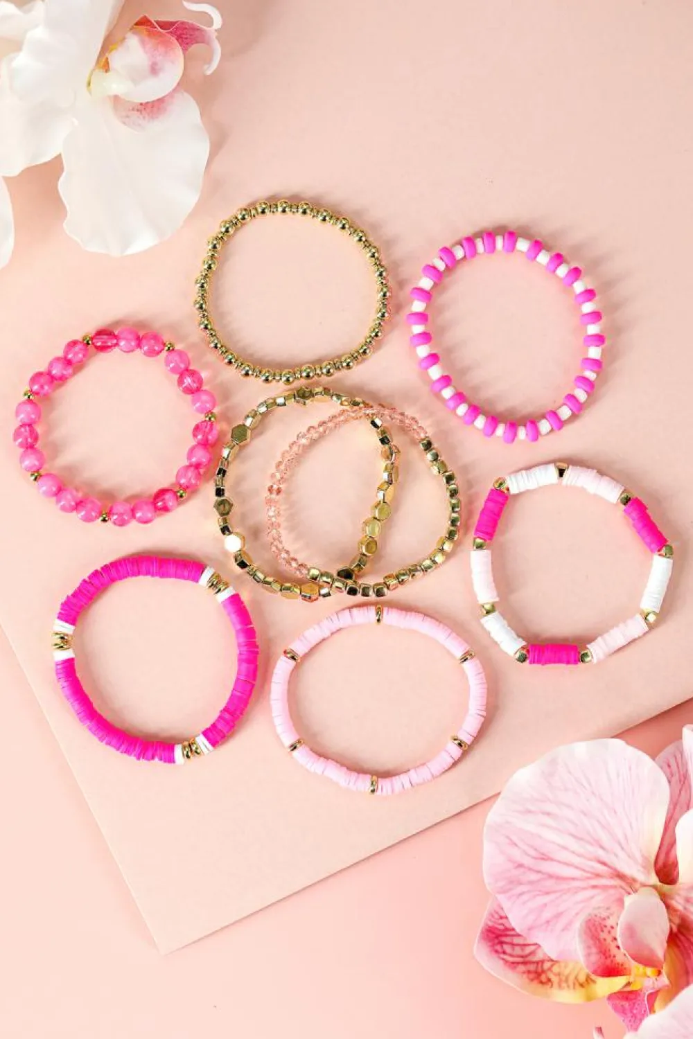 Clearance Dear-Lover 8pcs Valentine Vibe Beaded Elastic Bracelet Set Sachet Pink