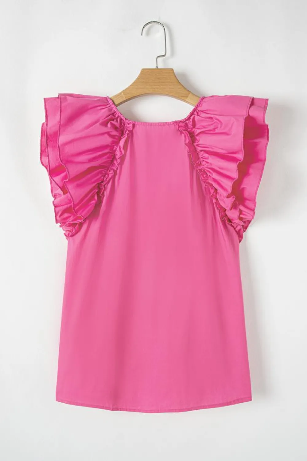 Sale Dear-Lover Shirred Yoke Lace up V Neck Ruffled Sleeve Blouse Sachet Pink