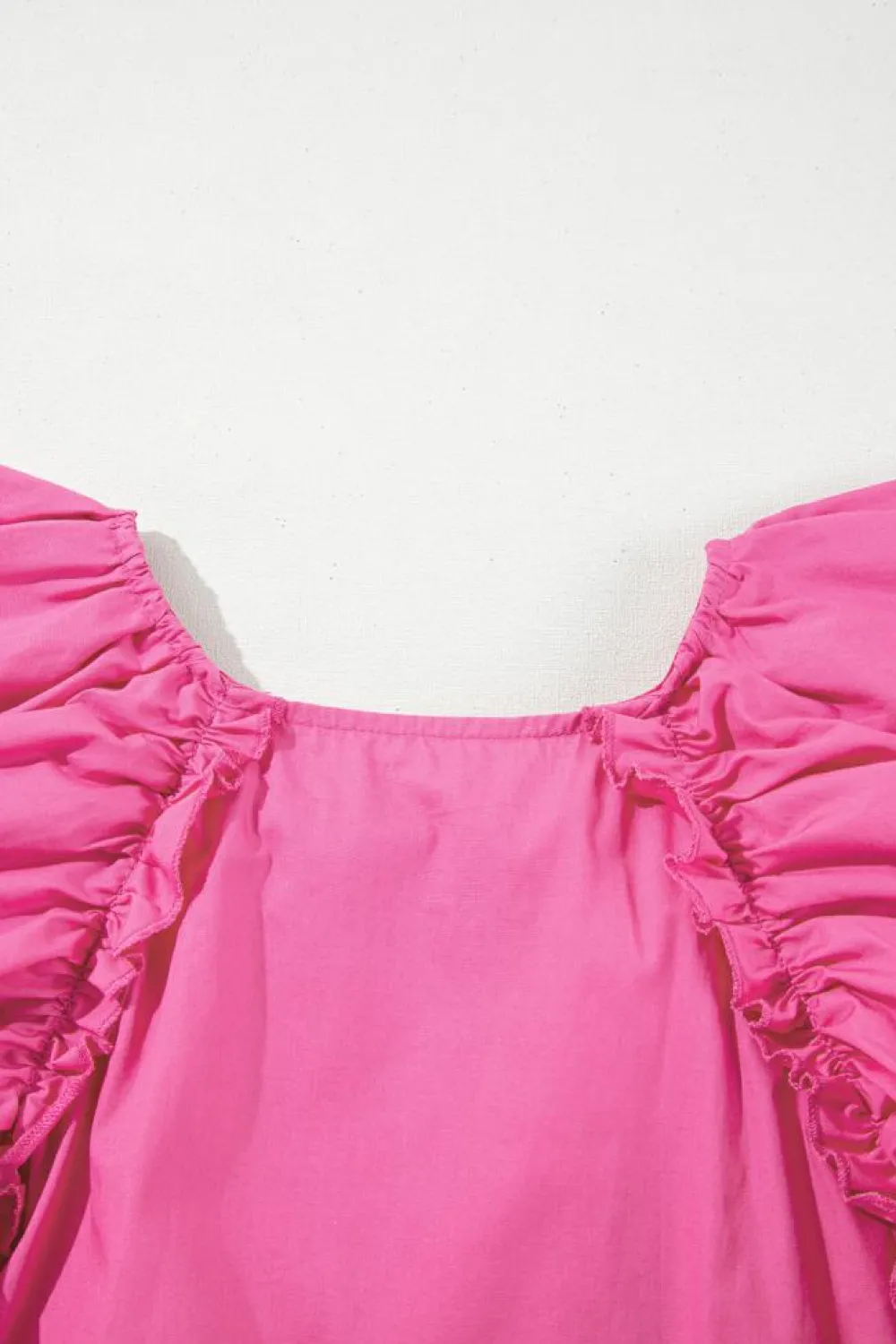 Sale Dear-Lover Shirred Yoke Lace up V Neck Ruffled Sleeve Blouse Sachet Pink