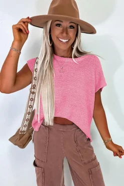 Hot Dear-Lover Solid Color Sweater Tee with Side Slits Sachet Pink