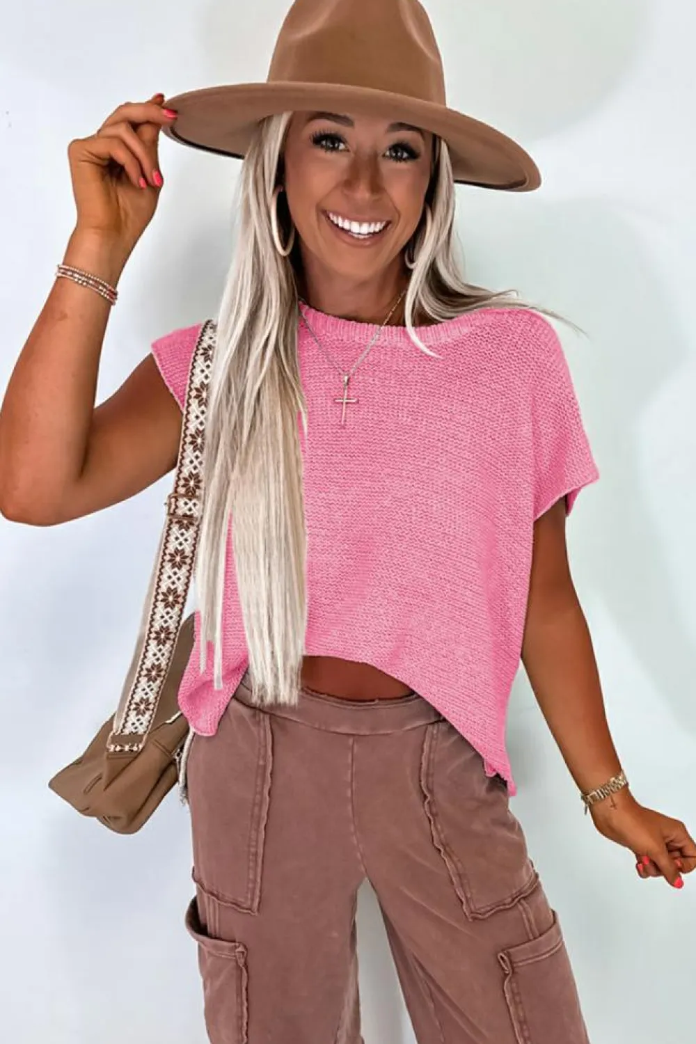 Hot Dear-Lover Solid Color Sweater Tee with Side Slits Sachet Pink