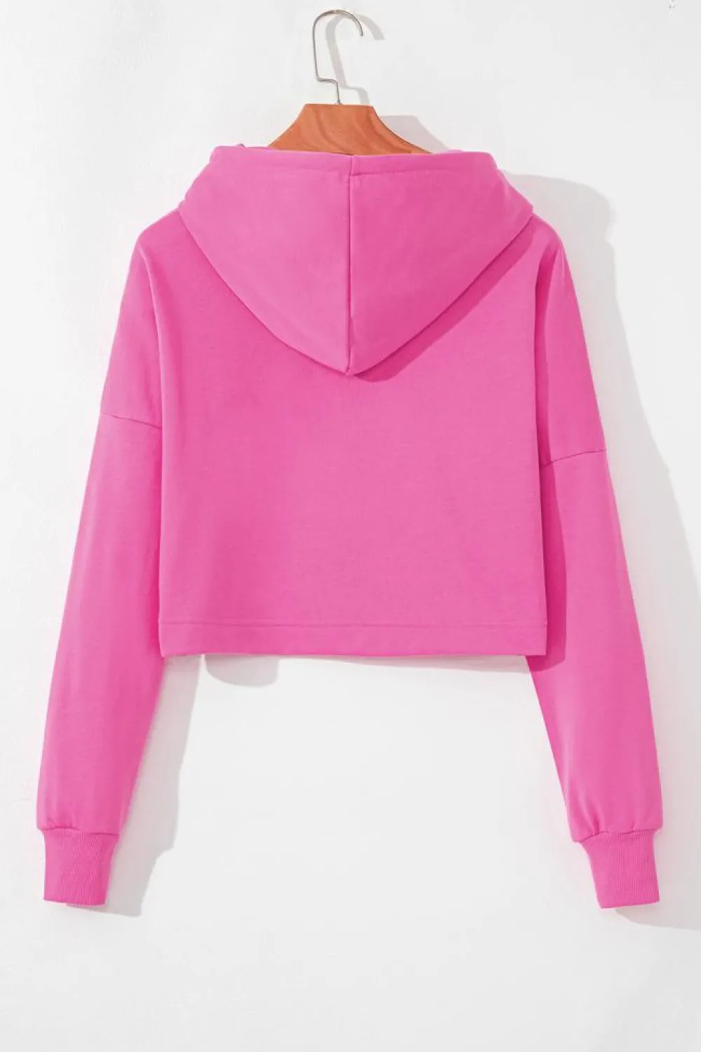 Outlet Dear-Lover Solid Drop Shoulder Drawstring Cropped Hoodie Sachet Pink
