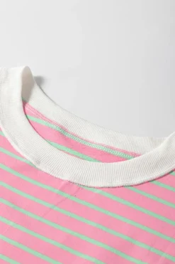 Online Dear-Lover Striped Crew Neck Cap Sleeve T Shirt Sachet Pink
