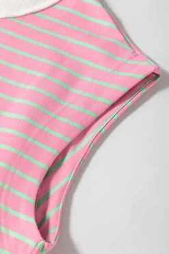 Online Dear-Lover Striped Crew Neck Cap Sleeve T Shirt Sachet Pink