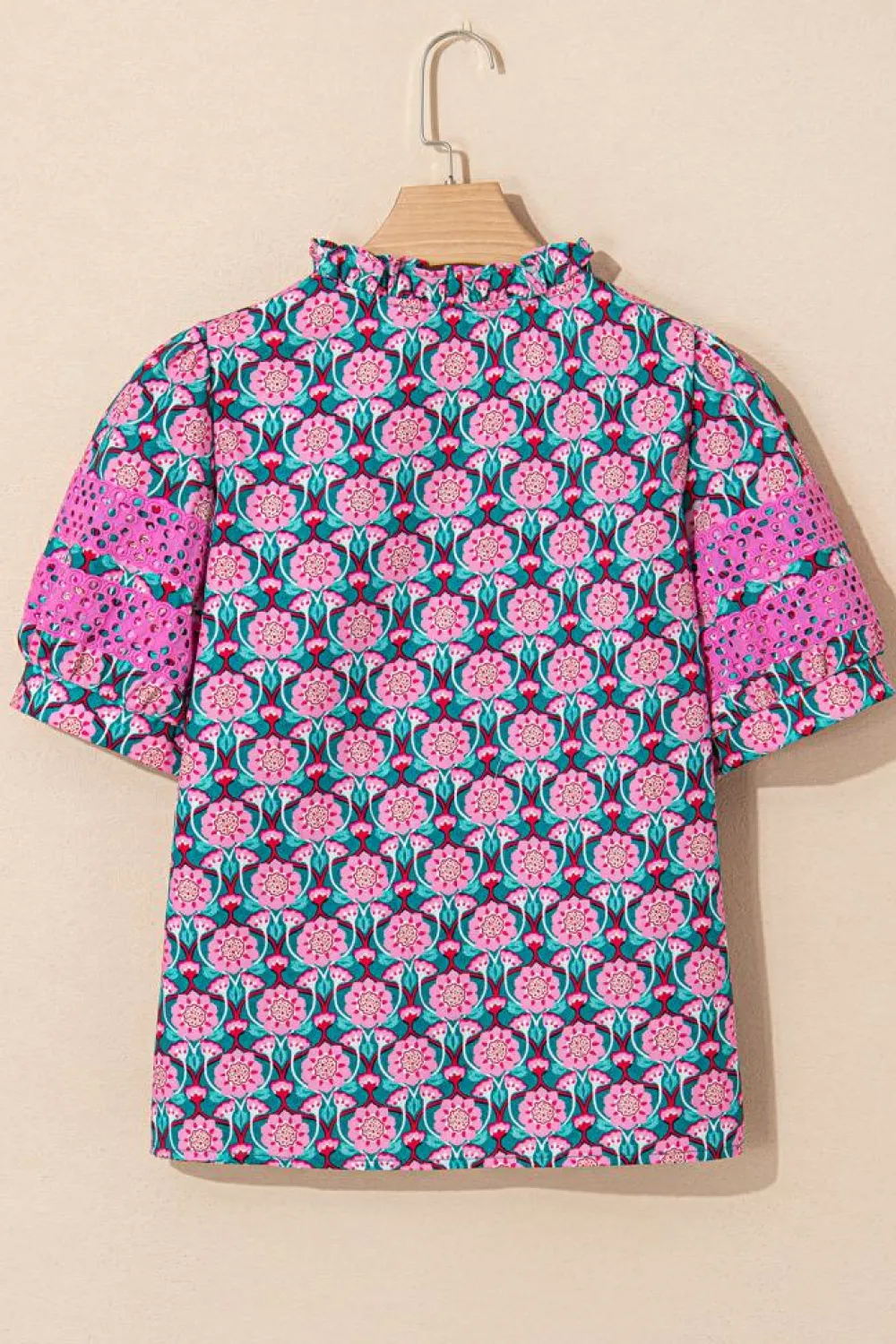 Discount Dear-Lover V-Neck Ruffle Abstract Floral Print Puff Sleeve Top Sachet Pink