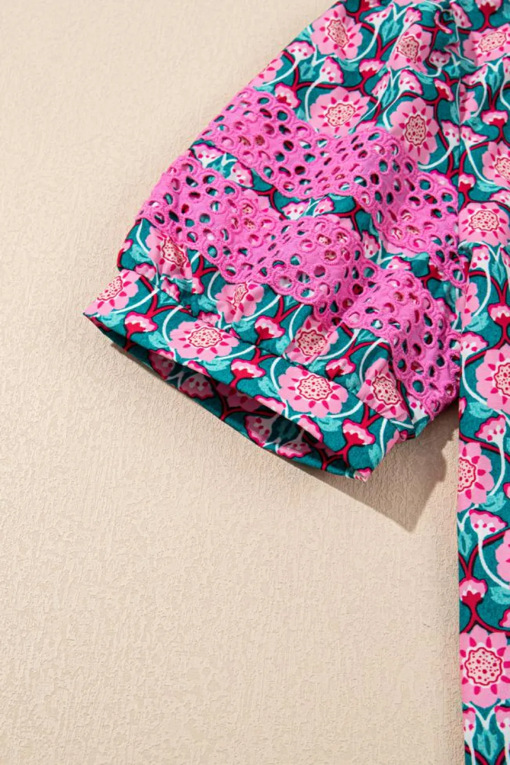 Discount Dear-Lover V-Neck Ruffle Abstract Floral Print Puff Sleeve Top Sachet Pink