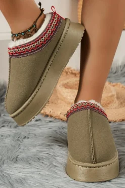 Outlet Dear-Lover Contrast Print Suede Plush Lined Snow Boots Sage Green