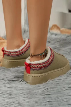 Outlet Dear-Lover Contrast Print Suede Plush Lined Snow Boots Sage Green