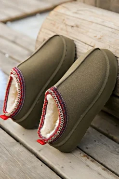 Outlet Dear-Lover Contrast Print Suede Plush Lined Snow Boots Sage Green