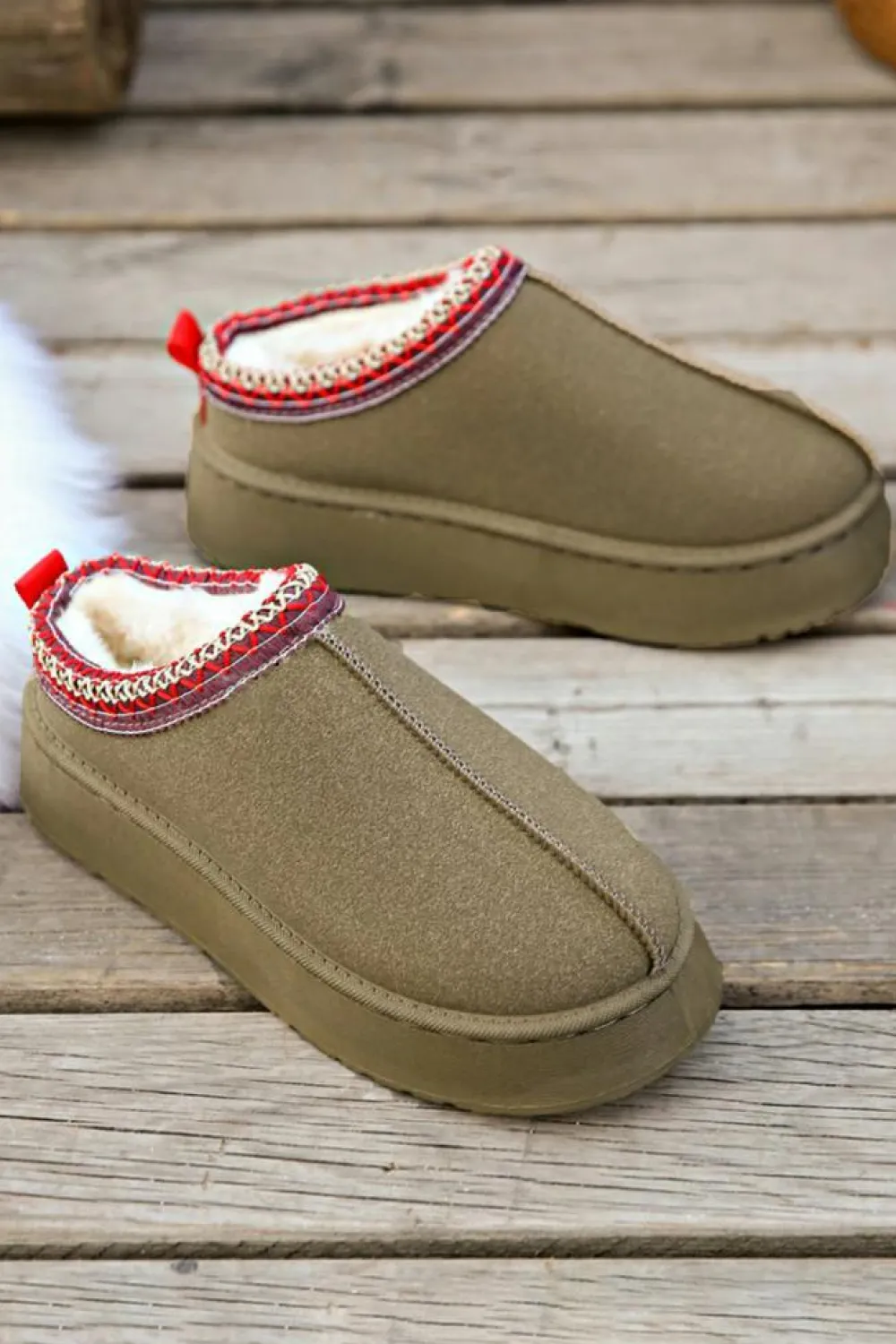 Outlet Dear-Lover Contrast Print Suede Plush Lined Snow Boots Sage Green