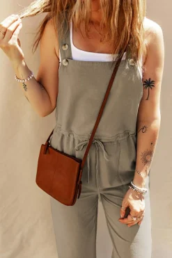 Discount Dear-Lover Drawstring Buttoned Straps Cropped Overall Sage Green