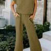 Sale Dear-Lover Quilted Short Sleeve Wide Leg Pants Set Sage Green