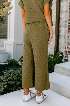 Sale Dear-Lover Quilted Short Sleeve Wide Leg Pants Set Sage Green