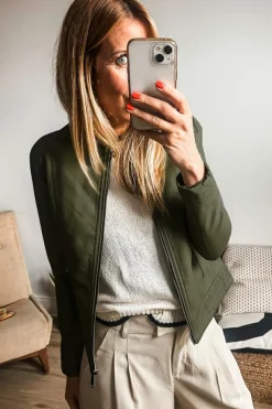 Online Dear-Lover Solid Faux Leather Zipper Slim Fit Bomber Jacket Sage Green